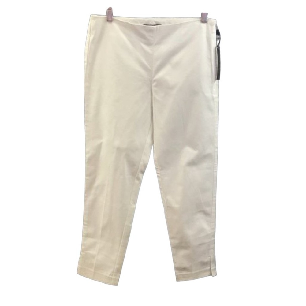 Adrienne Vittadini Studio Capri 4 Pants White Stretch Cotton Slit Solid Preppy